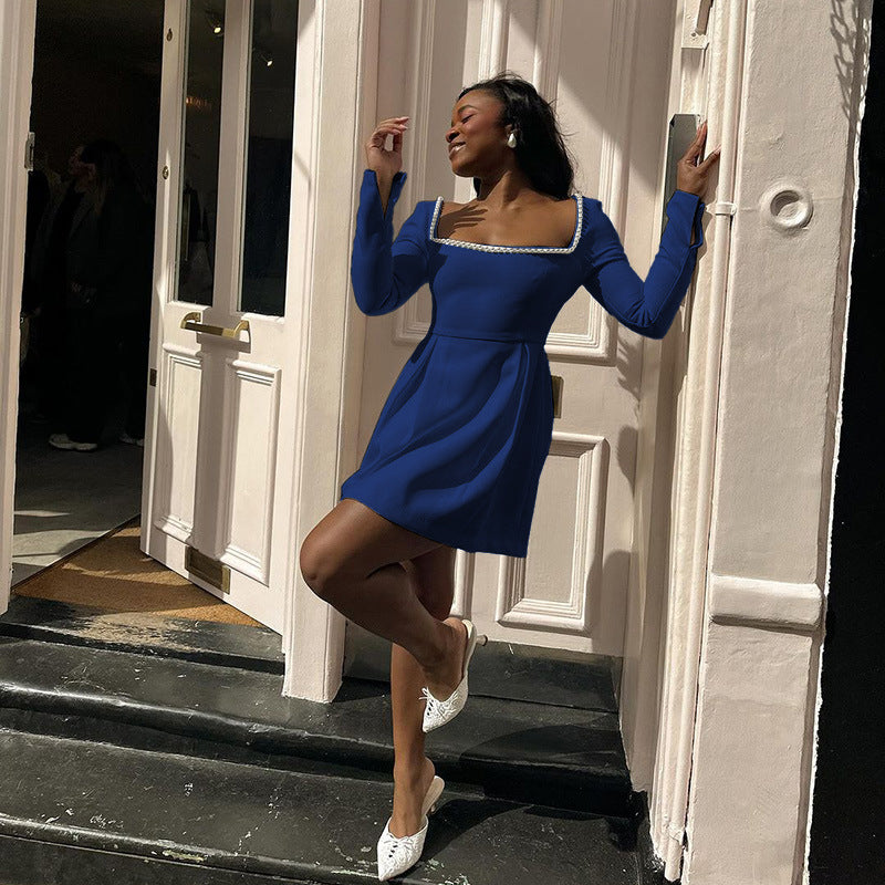 ALAIRE™ - Classy Backless Long Sleeve Square Neck A-Line Mini Kleid