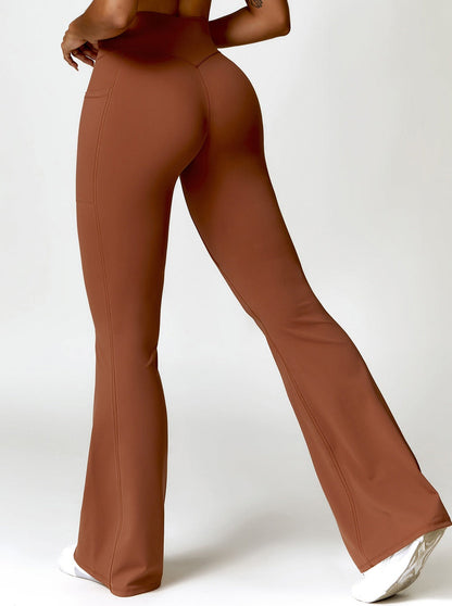 Serafina - Brown High-Waist Figure-Shaping Flared Leggings