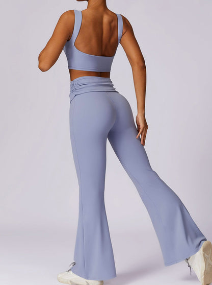 Liana - Light Blue High-Waist Flare Leggings
