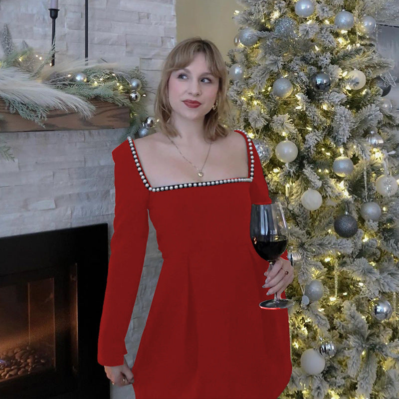 ALAIRE™ - Classy Backless Long Sleeve Square Neck A-Line Mini Kleid