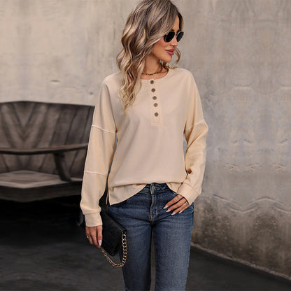 Winnie | Damen Button-Down Waffle Knit Long Sleeve Top
