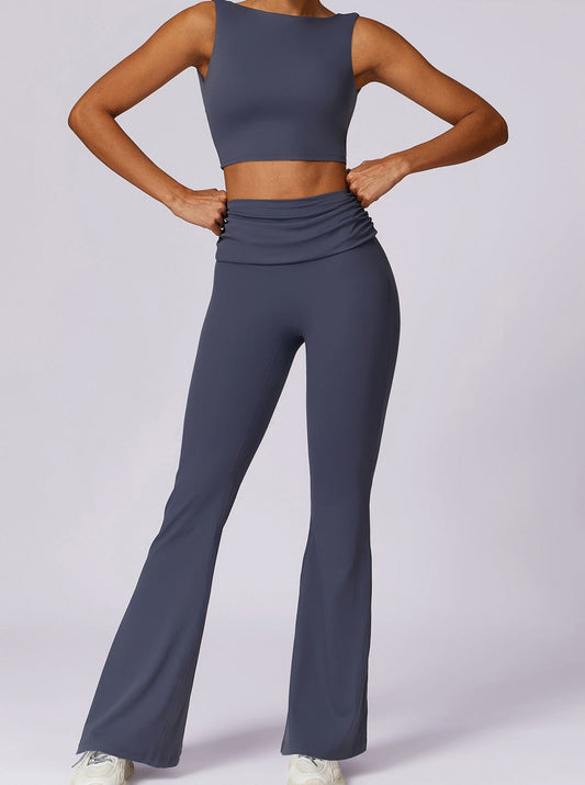 Amira - High-Waist Flare Leggings with Folded Band