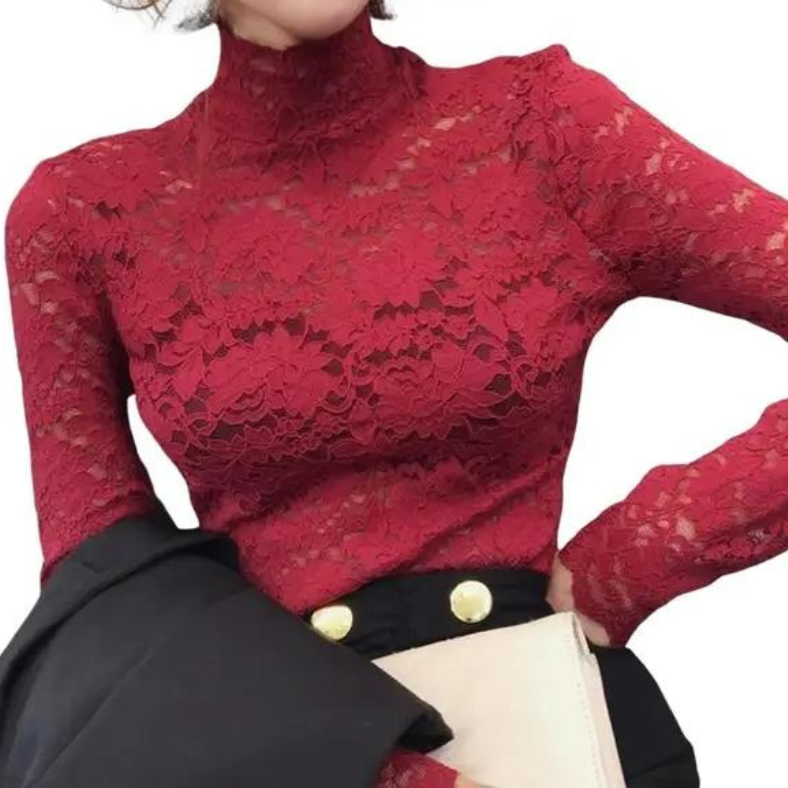 Noa - Elegant Floral Lace Turtleneck Damen’s Top