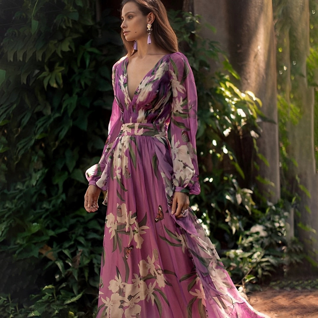 Rachel | Damen’s Lightweight Floral Chiffon Kleid with Flowy Fit