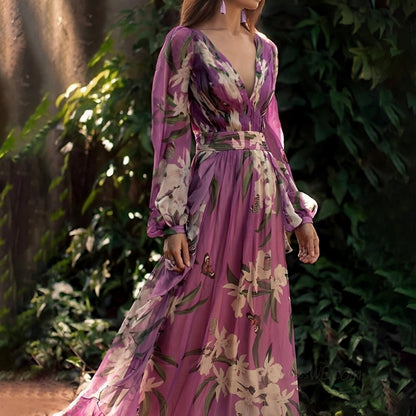 Rachel | Damen’s Lightweight Floral Chiffon Kleid with Flowy Fit