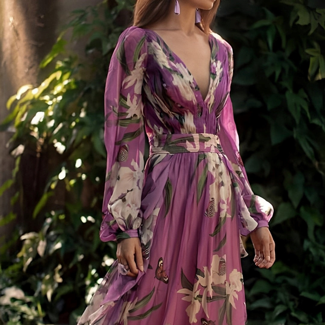 Rachel | Damen’s Lightweight Floral Chiffon Kleid with Flowy Fit