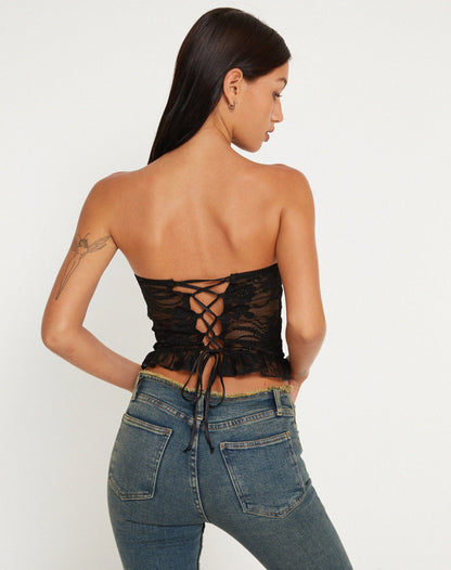 Britta - Crocheted Black Lace Strapless Top