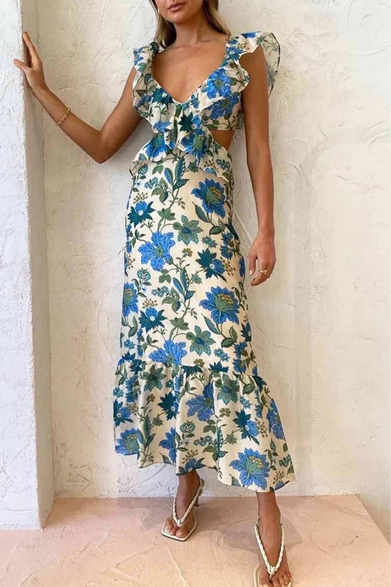 Amara | Elegant Summer Maxi Kleid - Sleeveless with Ruffle Straps