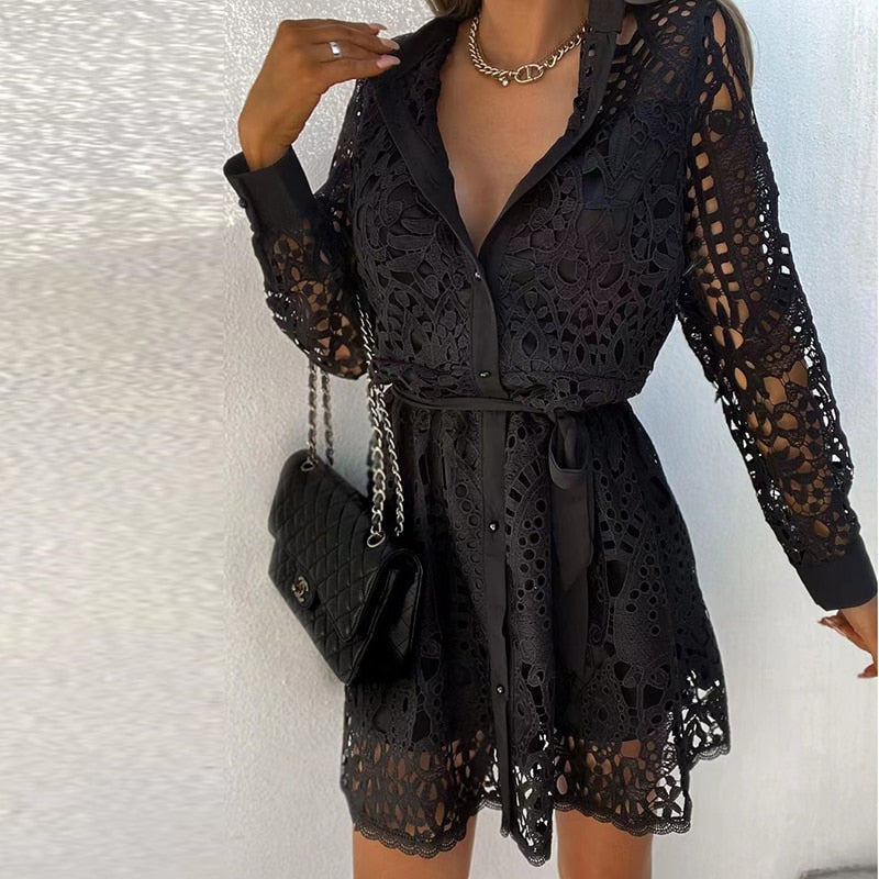 Dionne - Elegant Lace Long Sleeve Damen’s Kleid