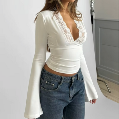 Celina - Elegant Lace Long Sleeve Damen’s Bluse