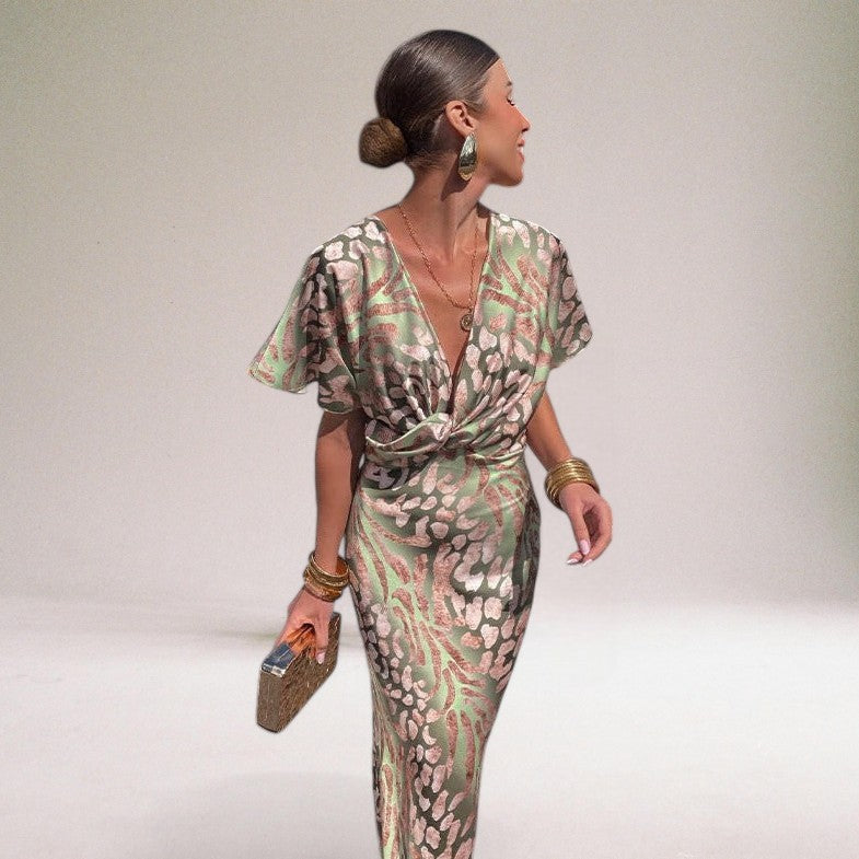 Domenica | Elegant Maxi Kleid with Unique V-neck for Damen