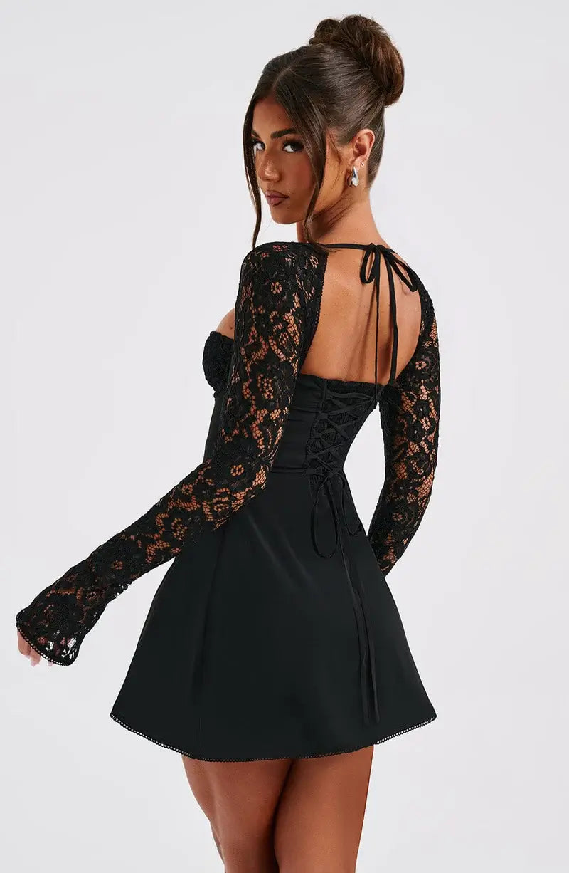 Tasha | Damen Lace Sleeve Bodycon Mini Kleid