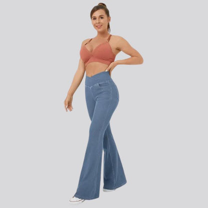 Damen High Waisted Flare Yoga Leggings - Sculpting Stretch