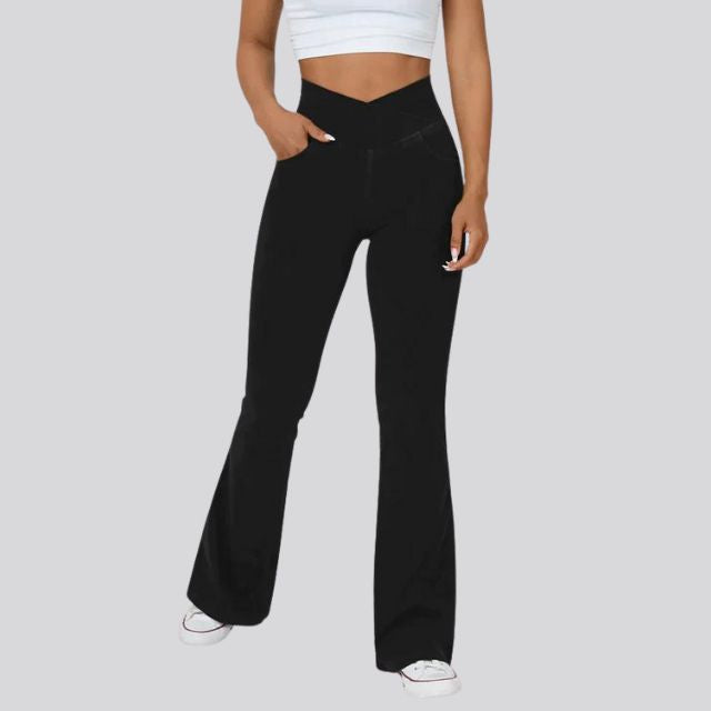 Damen High Waisted Flare Yoga Leggings - Sculpting Stretch