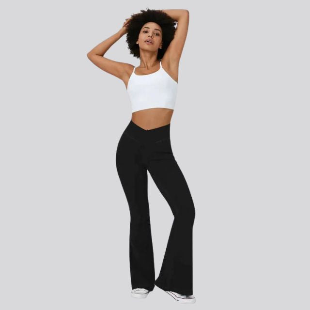 Damen High Waisted Flare Yoga Leggings - Sculpting Stretch