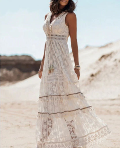Margot | Vintage Boho Drawstring Maxi Kleid