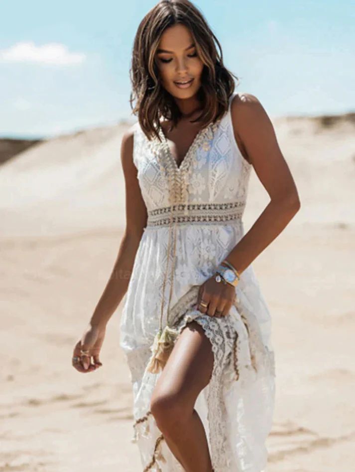 Margot | Vintage Boho Drawstring Maxi Kleid