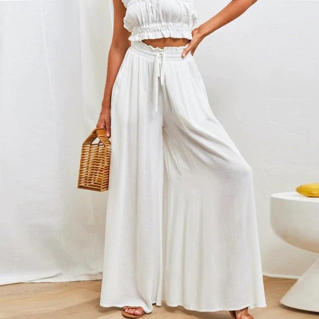 Gabriella | High Waist Elastic Pants with Drawstring – A-Line – With Pockets – Long and Airy