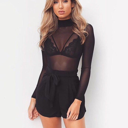 Tyla - Sheer Mesh Long Sleeve Damen’s Elegant Top