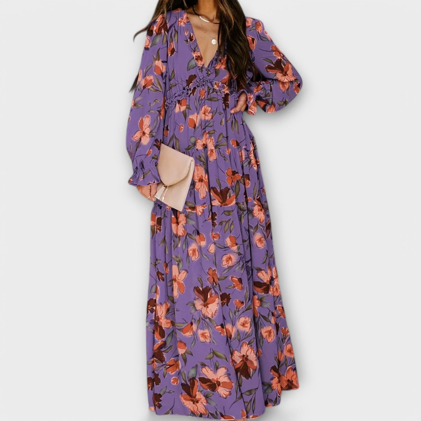 Maya | Floral V-Neck Maxi Kleid