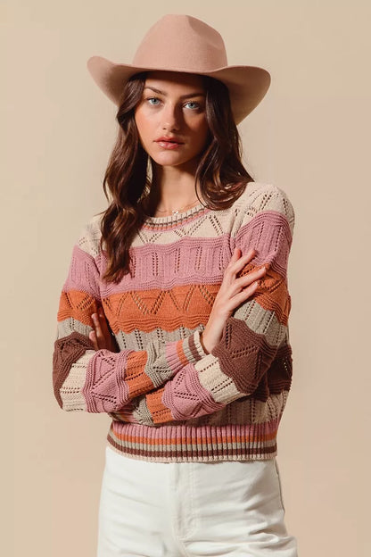Jamie | Damen Striped Long Knit Sweater