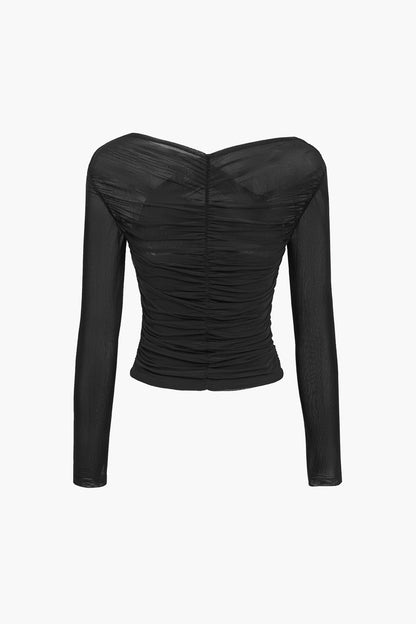Fern | Damen Ruched Mesh Long Sleeve Top
