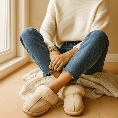 Beige Fluffy Slippers - Ultra Soft - Cozy Warm Comfort