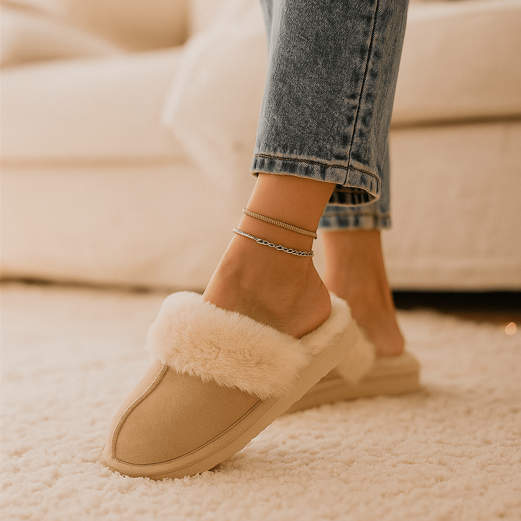 Beige Fluffy Slippers - Ultra Soft - Cozy Warm Comfort