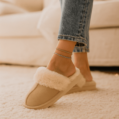 Beige Fluffy Slippers - Ultra Soft - Cozy Warm Comfort