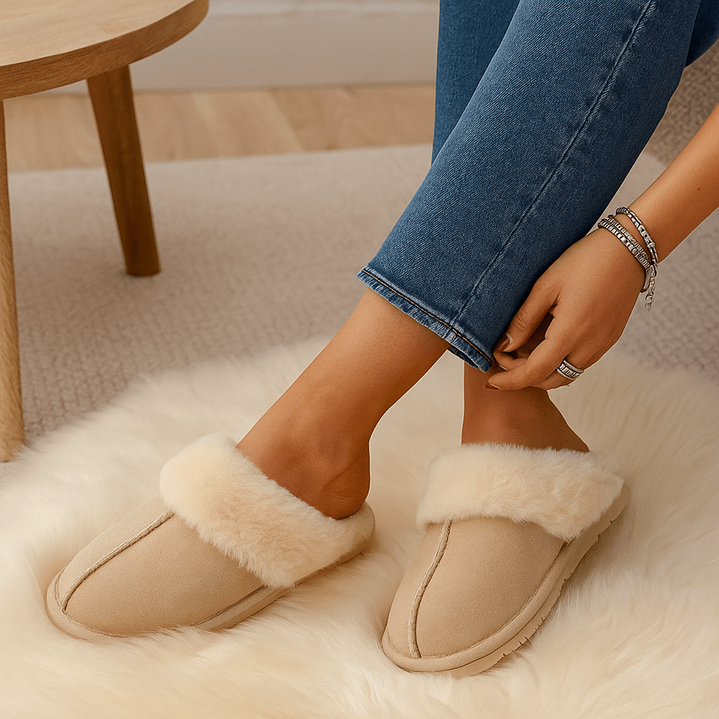 Beige Fluffy Slippers - Ultra Soft - Cozy Warm Comfort