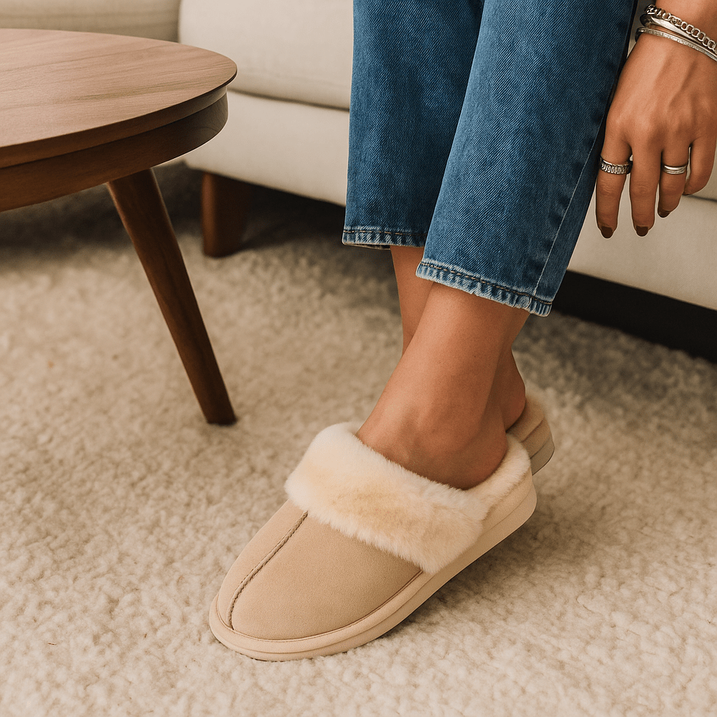 Beige Fluffy Slippers - Ultra Soft - Cozy Warm Comfort