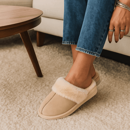 Beige Fluffy Slippers - Ultra Soft - Cozy Warm Comfort