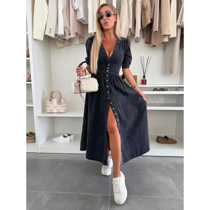MAELLE™ – Elegant V-Neck Midikleid
