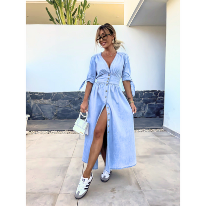 MAELLE™ – Elegant V-Neck Midikleid