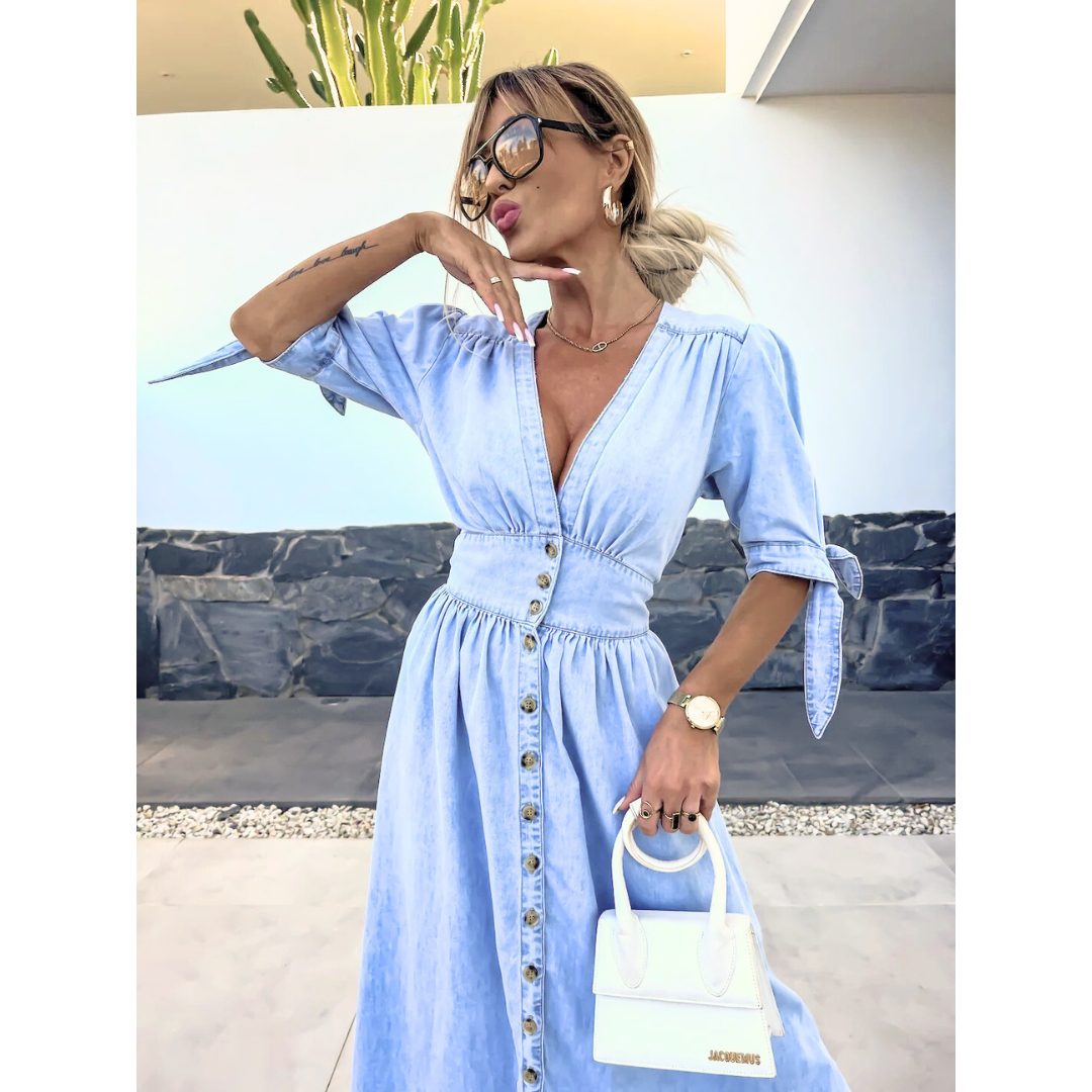 MAELLE™ – Elegant V-Neck Midikleid