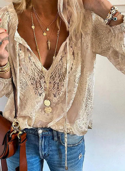 Kelly | Elegant Boho Bluse with Cutout Neckline