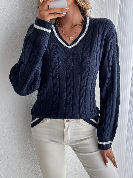Alison | Damen V-Neck Cable Knit Sweater
