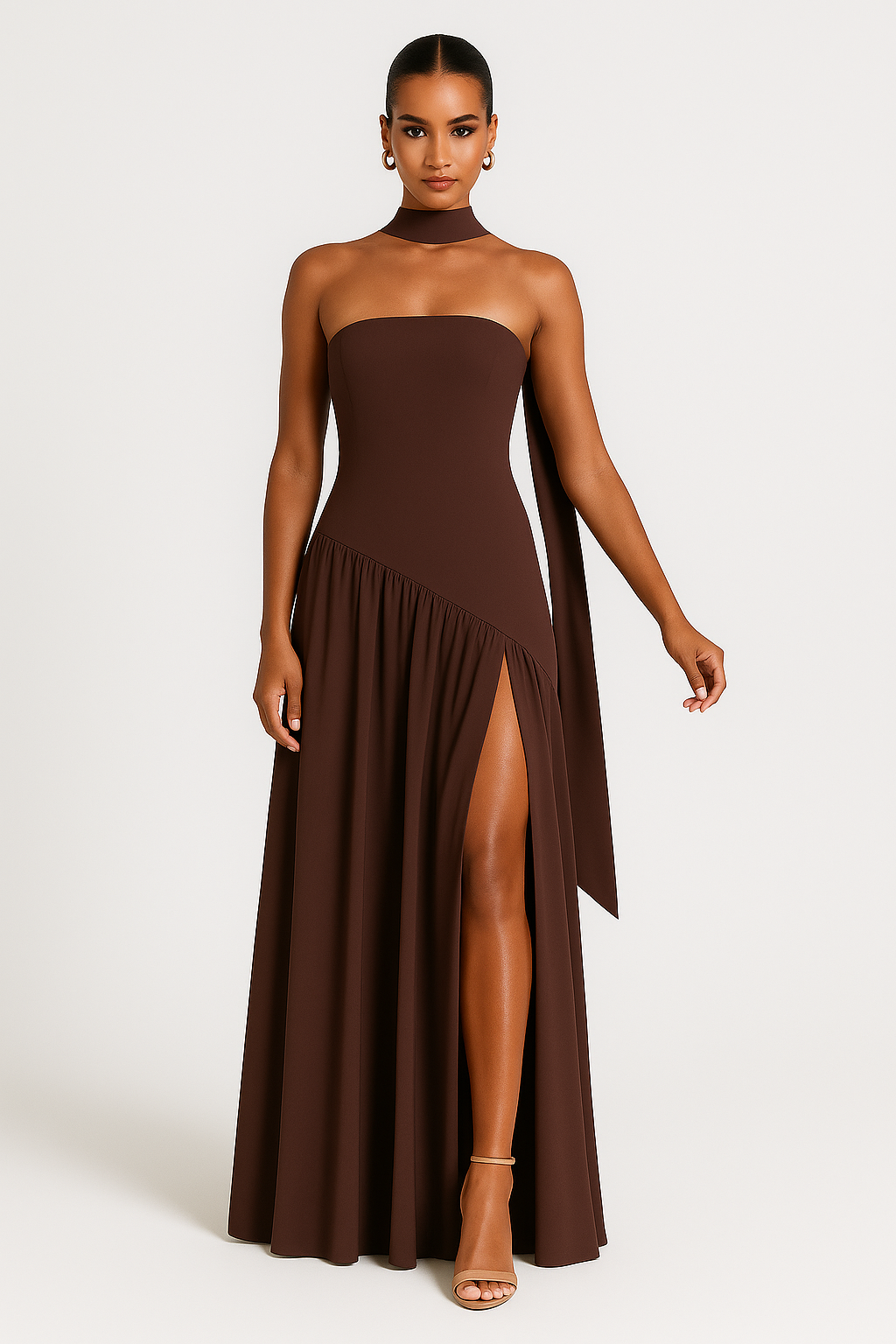 Deborah | Elegant Strapless Kleid with High Slit for Damen