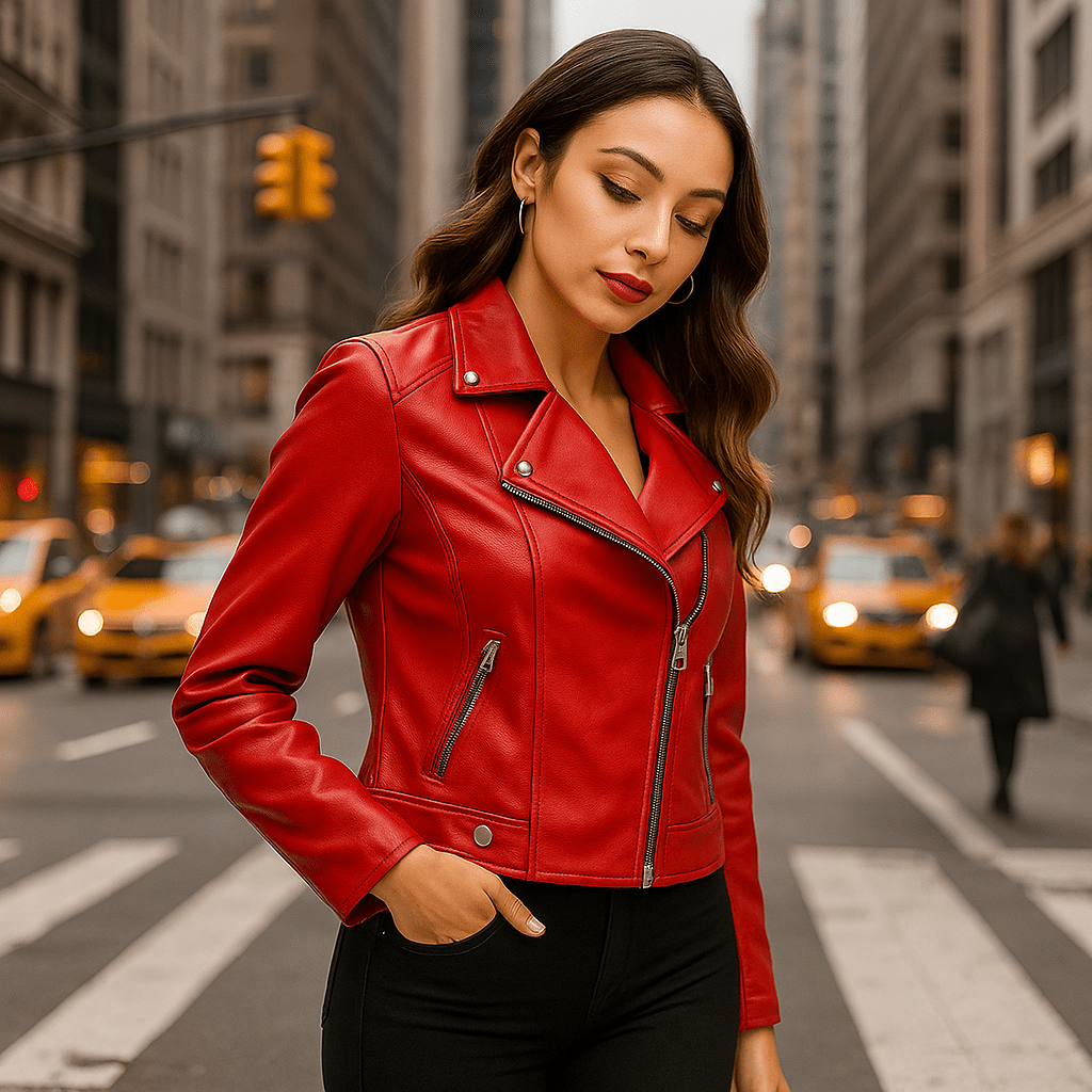 Damen Leather Jacket - Elegant Design - Mao Collar - Comfort
