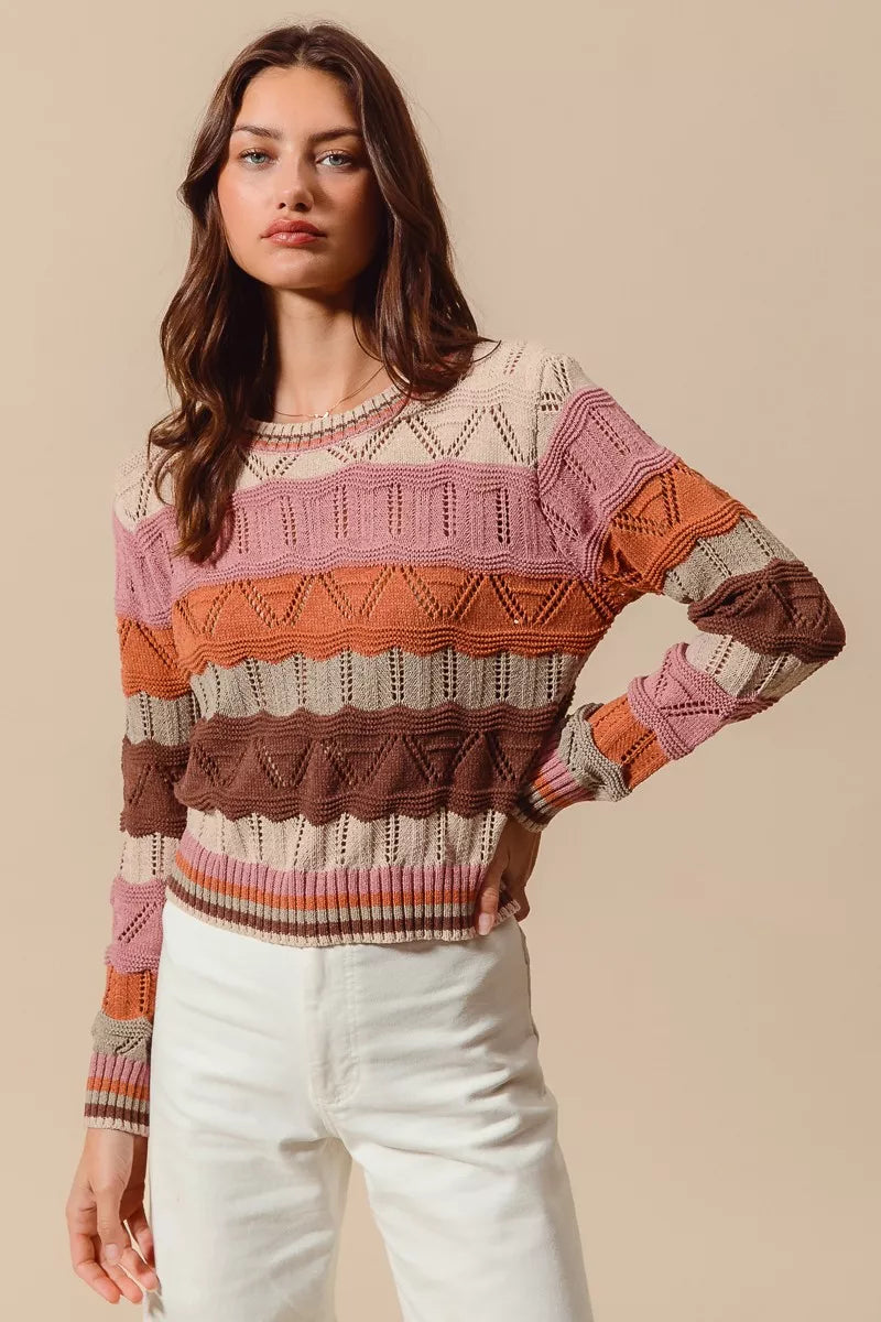 Jamie | Damen Striped Long Knit Sweater