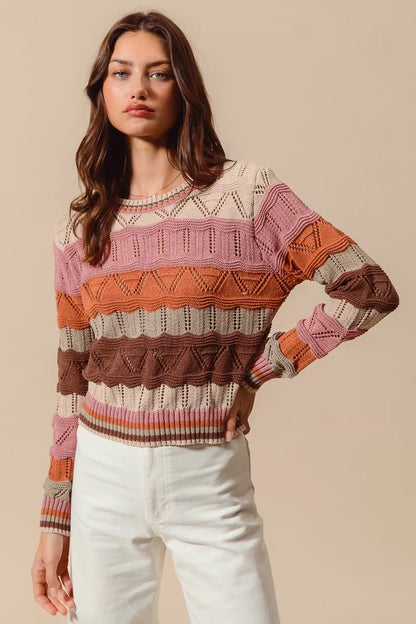 Jamie | Damen Striped Long Knit Sweater