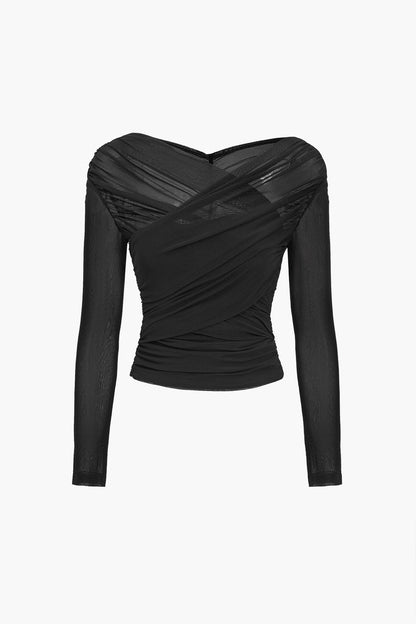Fern | Damen Ruched Mesh Long Sleeve Top
