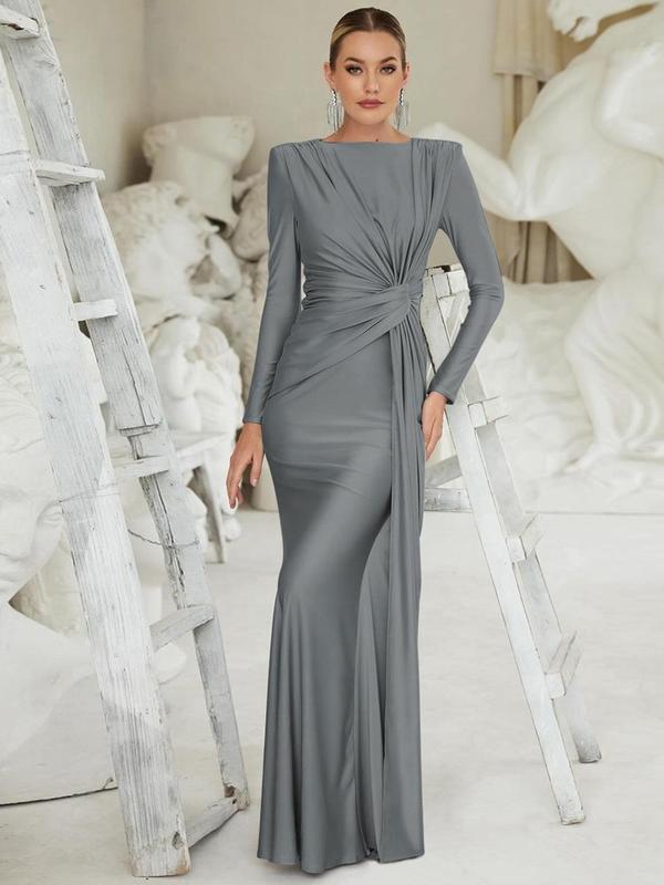 ANNA™ - Elegant Solid Color Ruched Padded Shoulder Bodycon Kleid