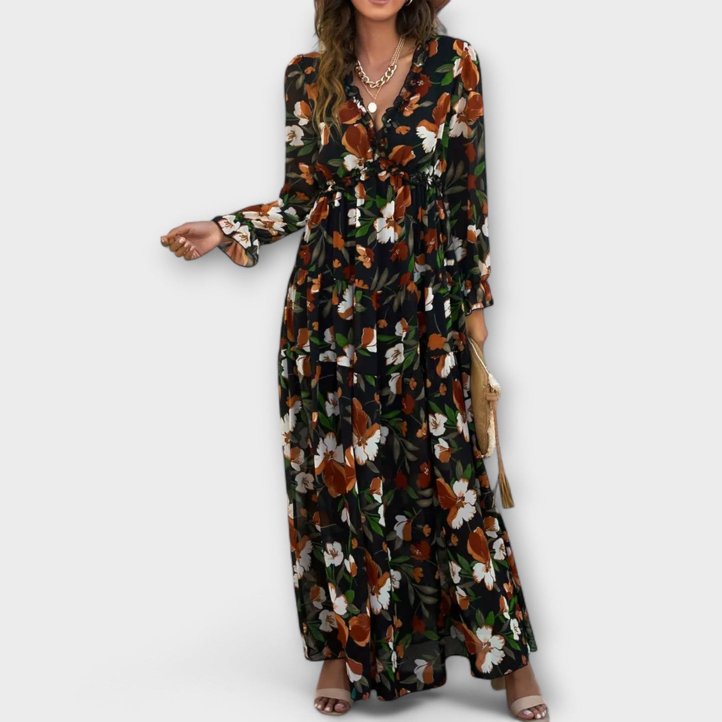 Maya | Floral V-Neck Maxi Kleid