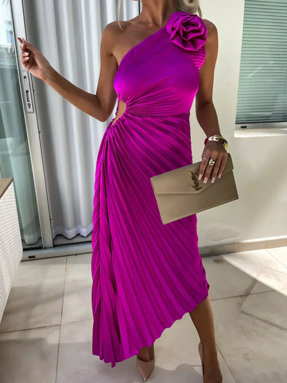 Mandy | Elegant Shoulder Pleated Kleid
