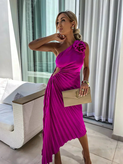Mandy | Elegant Shoulder Pleated Kleid
