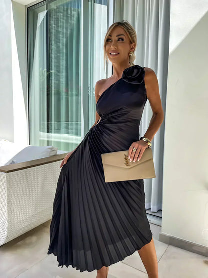 Mandy | Elegant Shoulder Pleated Kleid