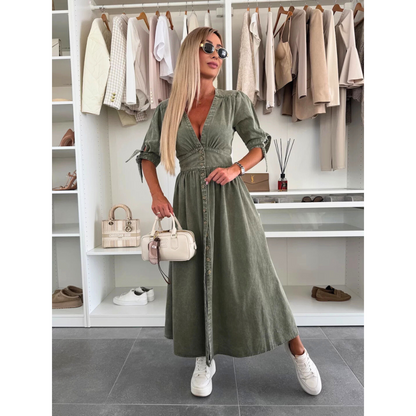 MAELLE™ – Elegant V-Neck Midikleid