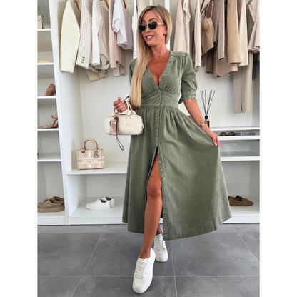 MAELLE™ – Elegant V-Neck Midikleid