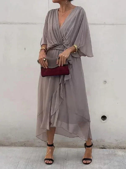 Whitney | Elegant Soft V-Neck Silk Kleid for Damen